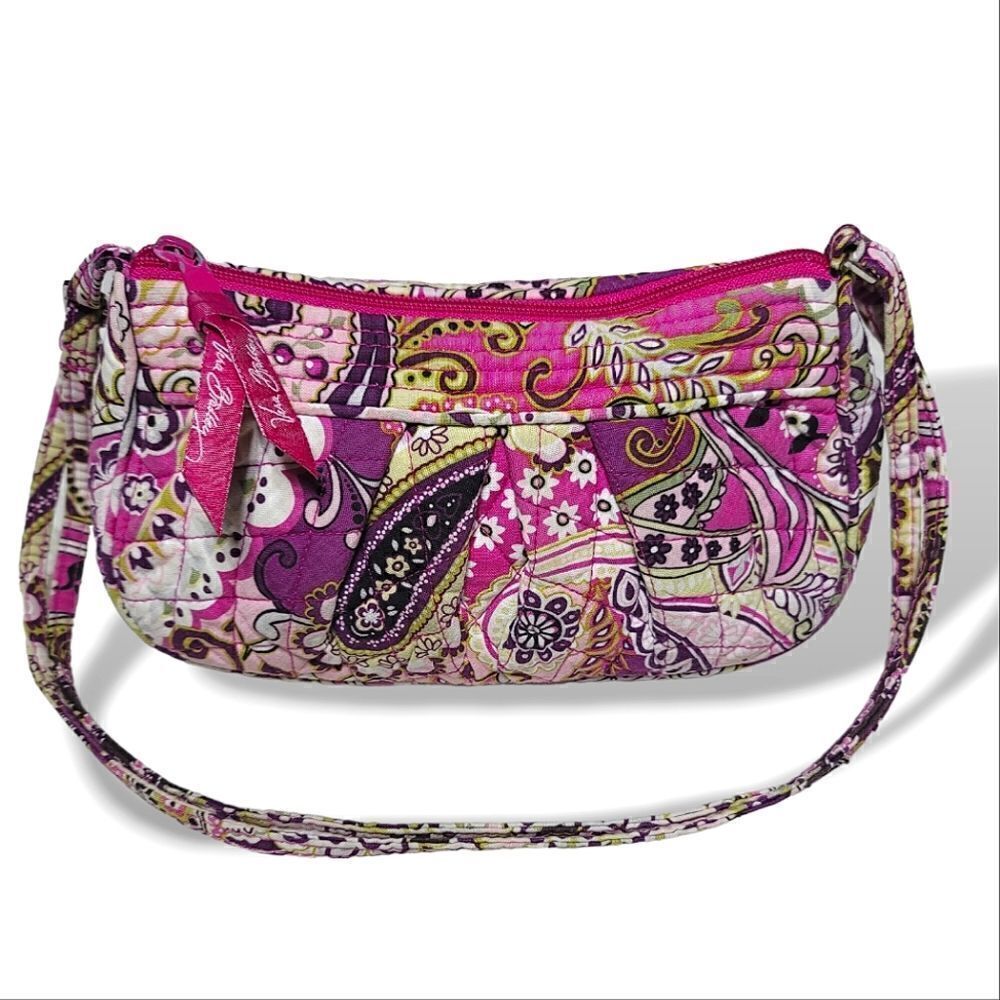 Vera Bradley Purse Very Berry Frannie Pink & Purple Paisley Quilted Shoulder Bag - Picture 2 of 7